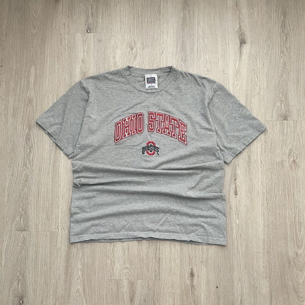 Vintage Y2K Ohio State Buckeyes Embroidered Spell Out Gray Men’s T Shirt L